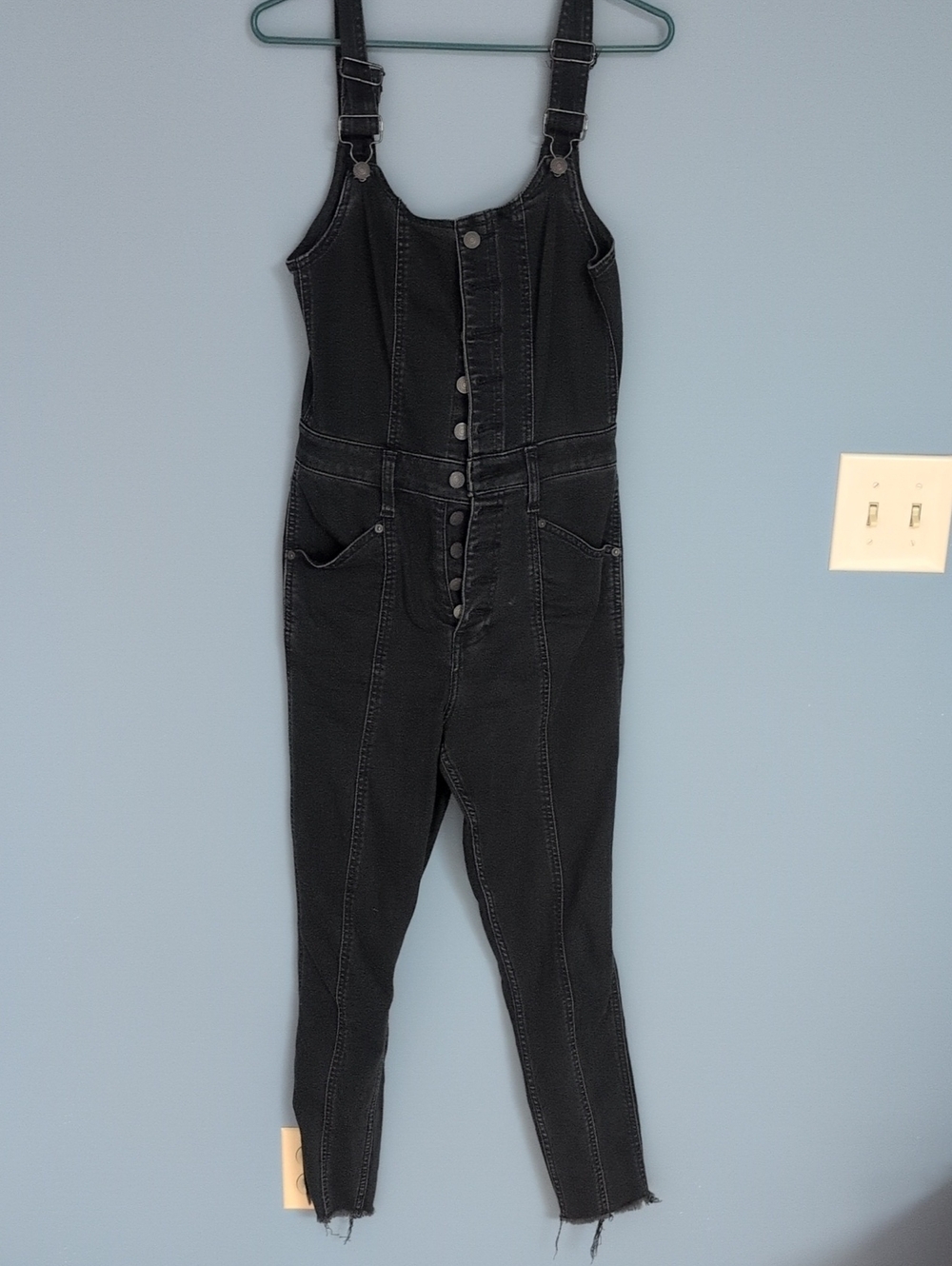Abercrombie & Fitch Black Denim Button-Front Overalls Jumpsuit